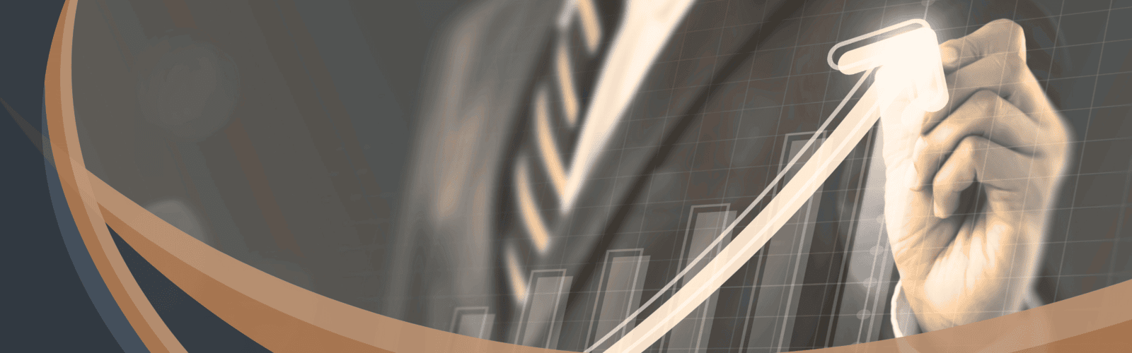 Hand drawing a rising arrow on a digital financial display, symbolizing Optimum Transitions' strategic financing services designed to unlock growth, balance capital structure, and strengthen business value